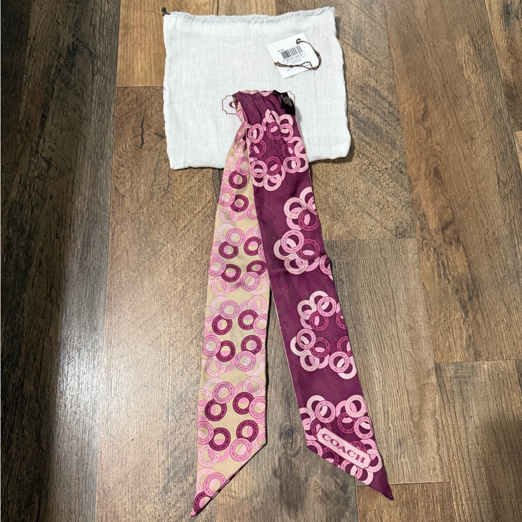 Coach Reversible Circle Pattern Scarf  Twilly 100 Silk